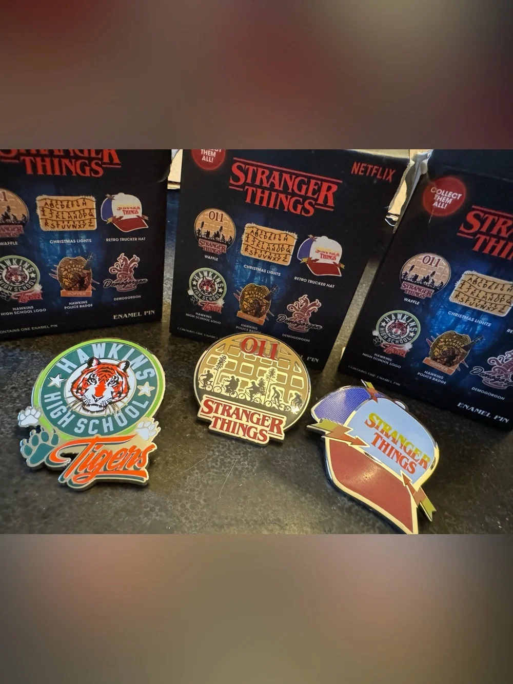 Stranger Things Kids Enamel Pin Set – Gold and Red Accent